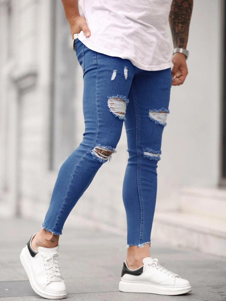

lovely Casual Broken Holes Deep Blue Men Jeans