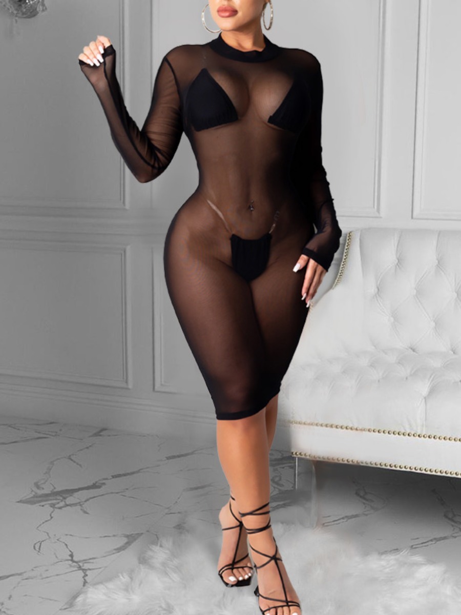 

lovely Sexy See-through Black Knee Length Dress
