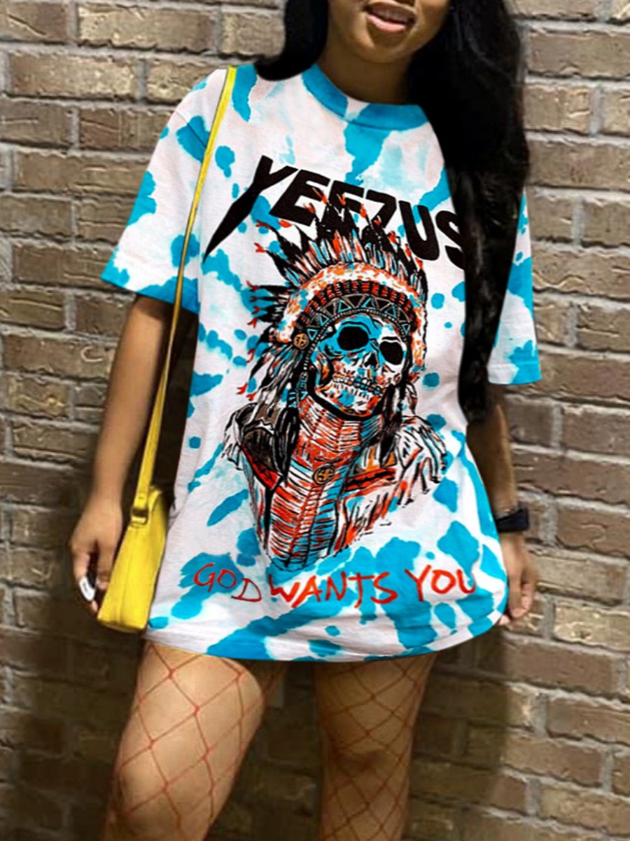 

lovely Street O Neck Print White Mini Dress
