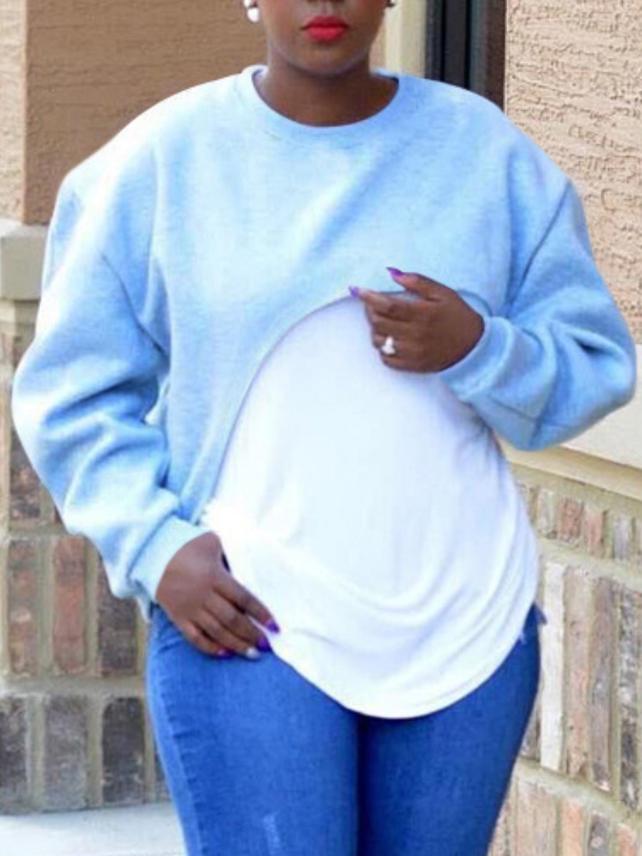 

lovely Street O Neck Asymmetrical Baby Blue Hoodie
