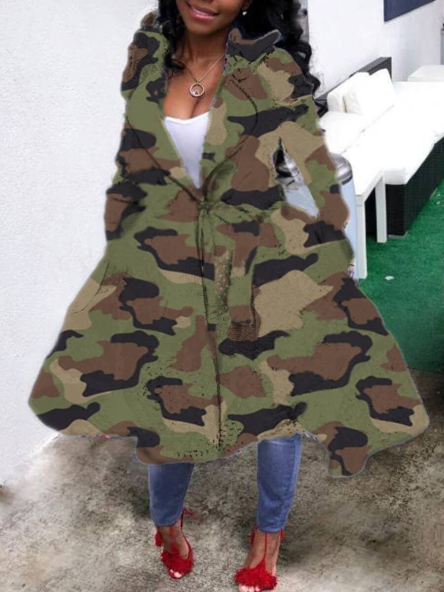 

Lovely Casual Camo Print Long Plus Size Coat