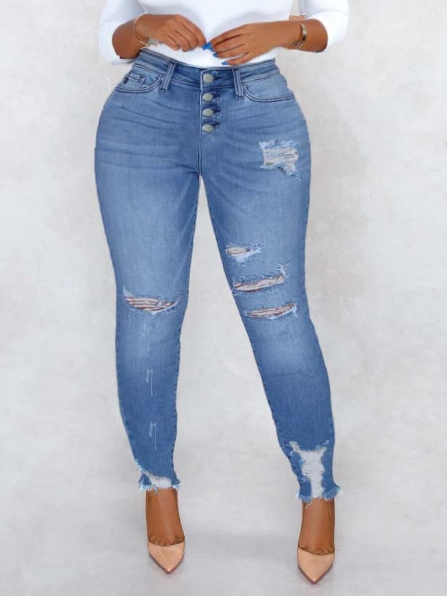 

LW Trendy Broken Holes Baby Blue Jeans