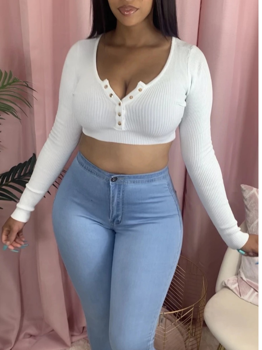 

lovely Sexy Buttons Design White T-shirt