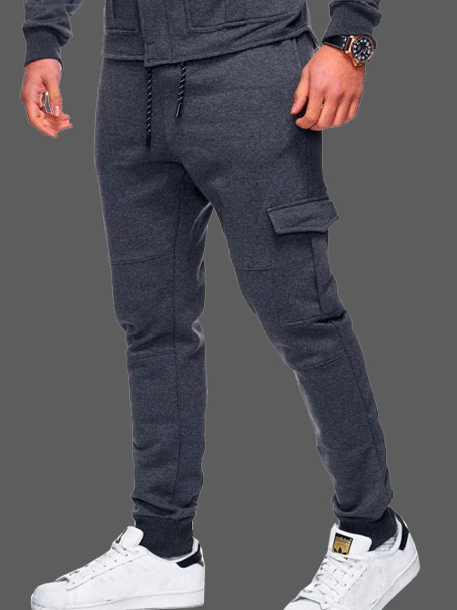 

Men lovely Casual Pocket Patched Dark Grey Pants
