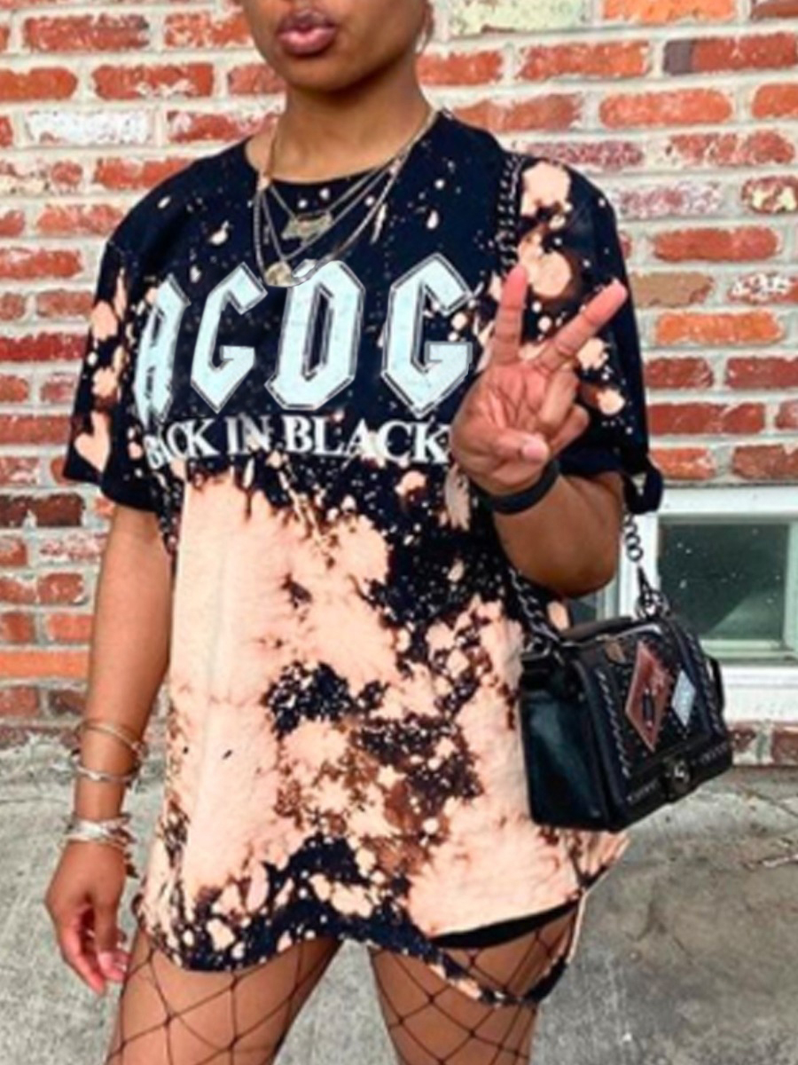 

Lovely Street O Neck Letter Print Black Mini Dress