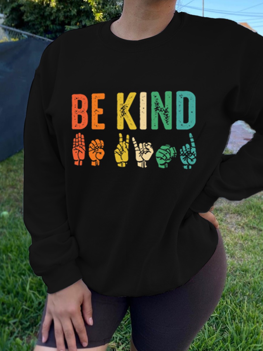 

lovely Casual O Neck Letter Print Black Hoodie