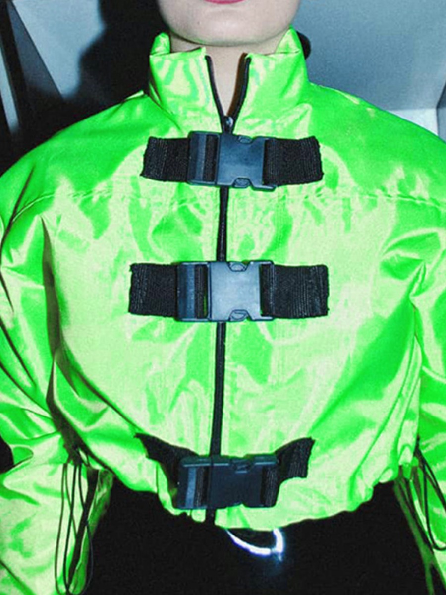 

lovely Street Zipper Design Green Jacket