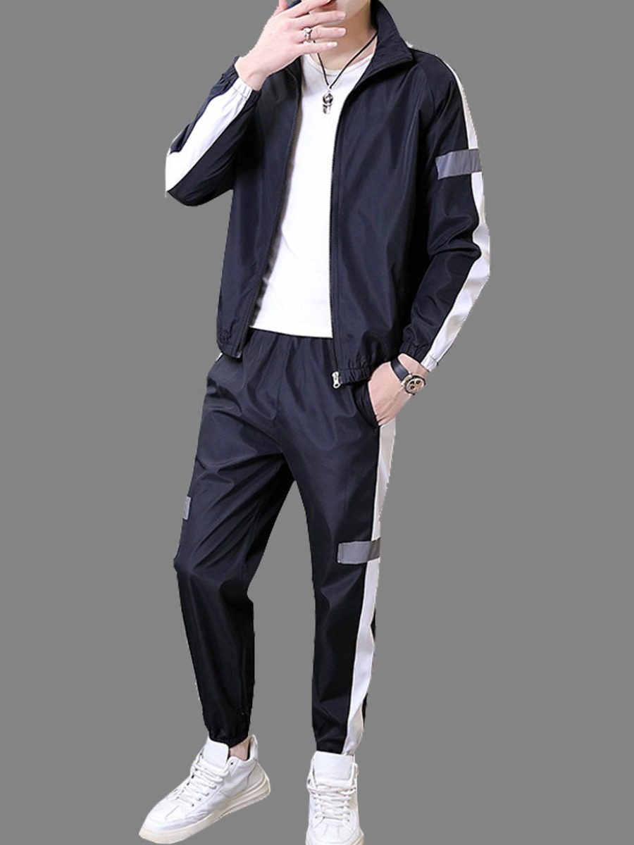 

lovely Sportswear O Neck Patchwork Black Men Two-piece Shorts Set