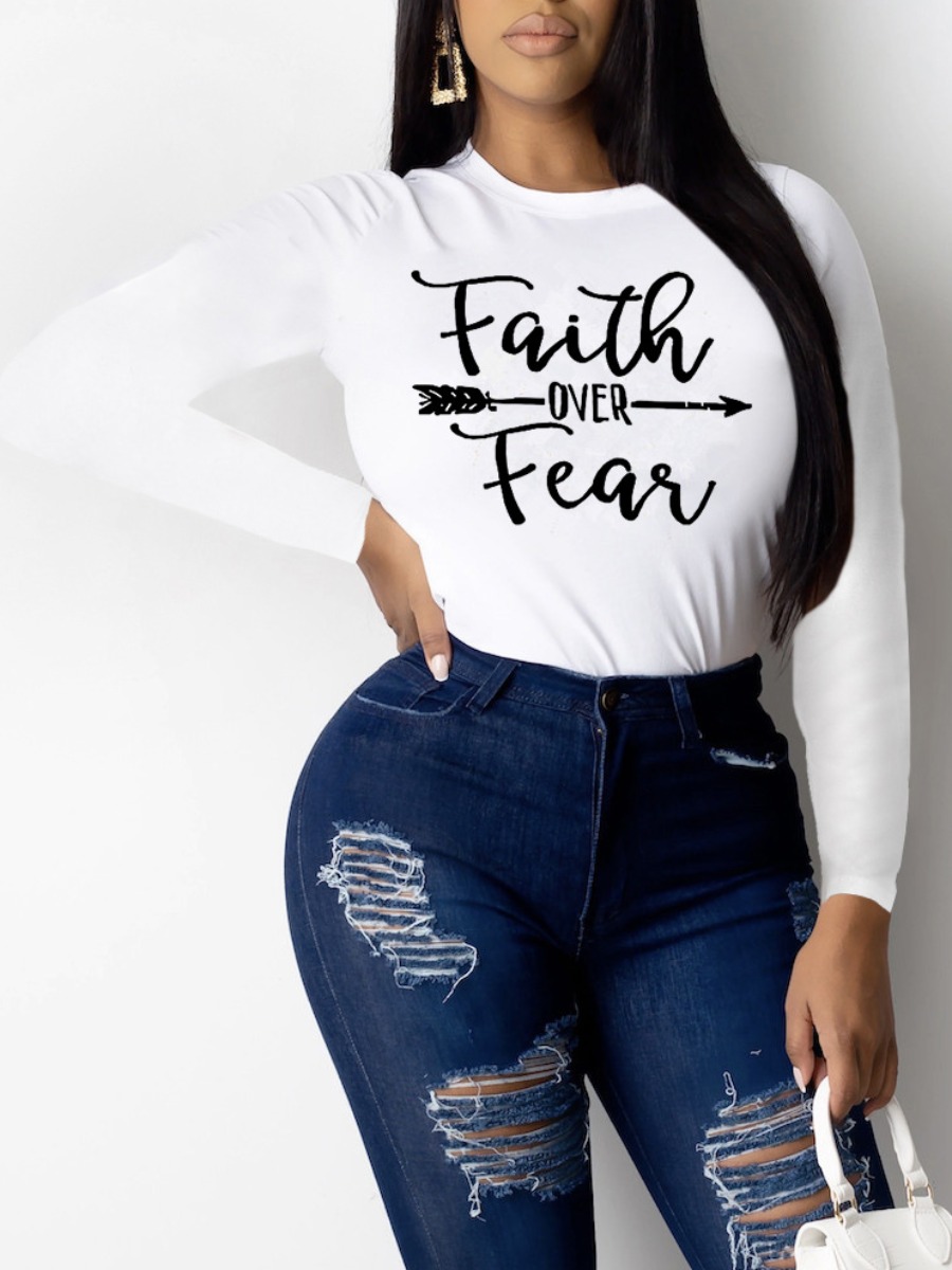 

lovely Casual O Neck Letter Print White T-shirt