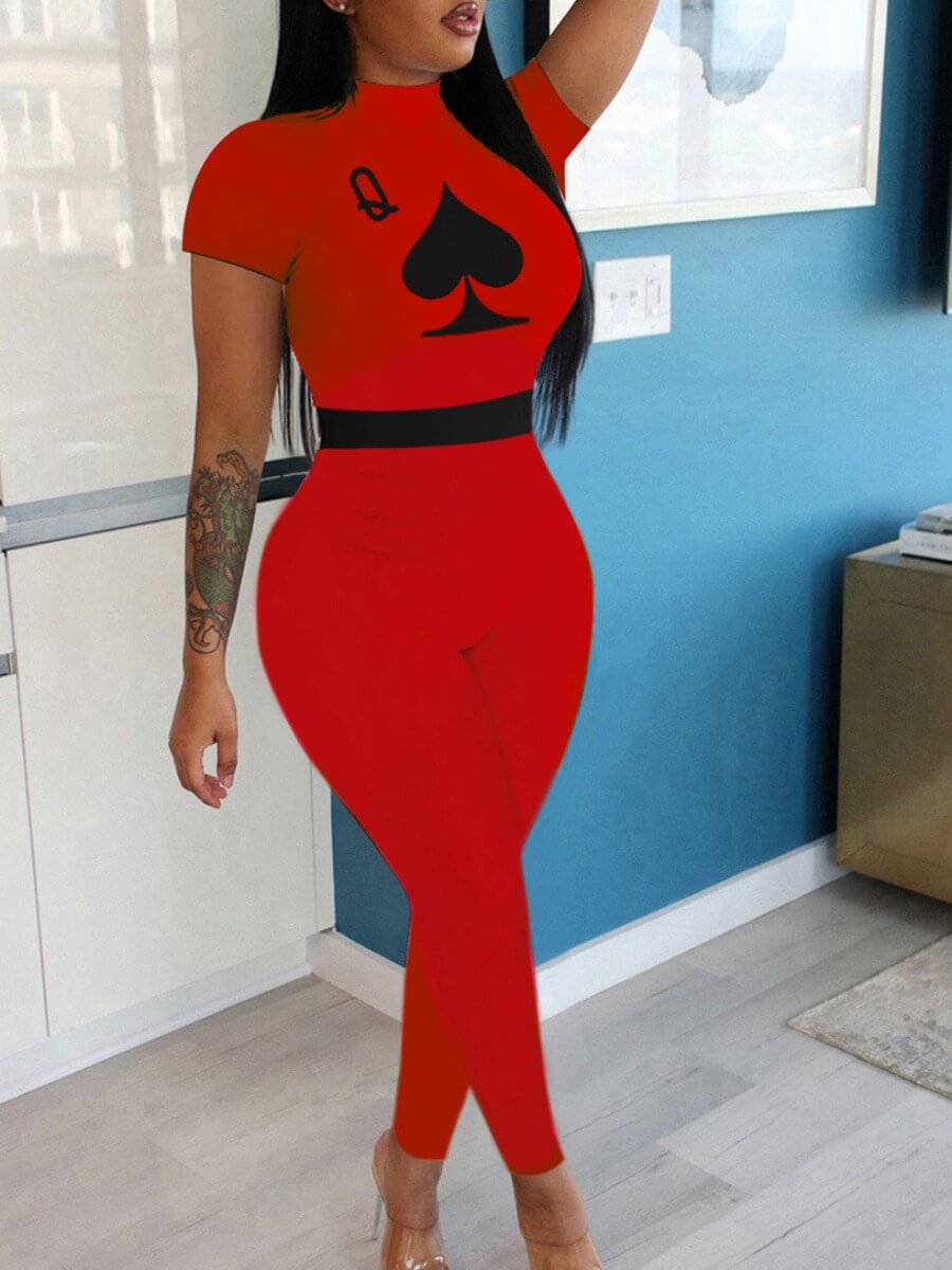 

Lovely Sportswear Print Red One-piece Jumpsuit