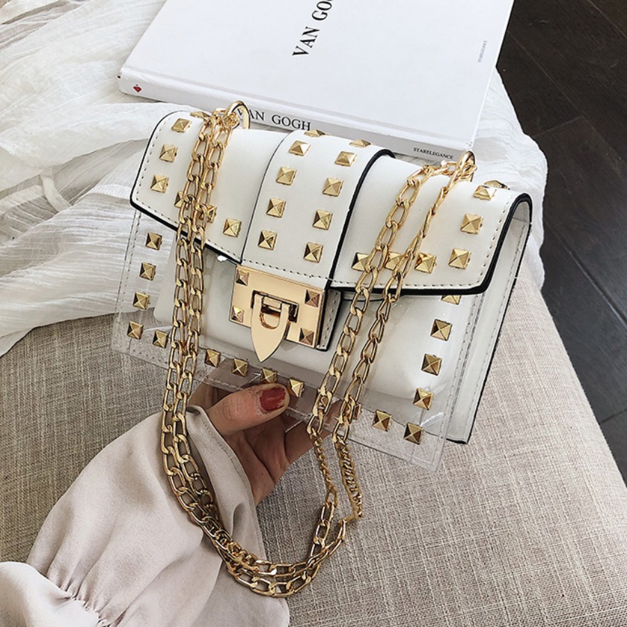 

lovely Stylish Rivet Decorative White Crossbody Bag