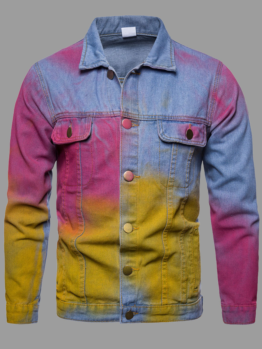 

lovely Street Turndown Collar Tie-dye Blue Men Denim Jacket