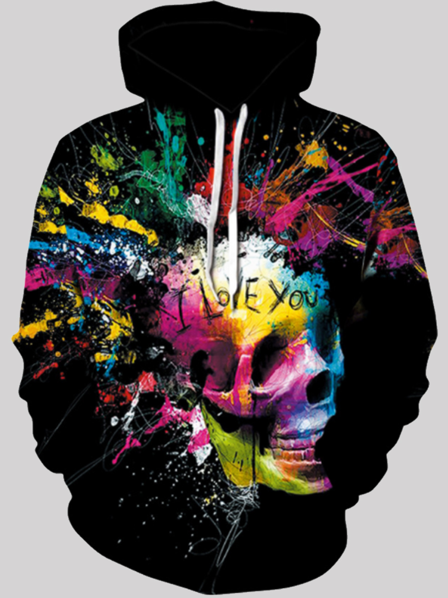 

lovely Leisure Hooded Collar Print Black Men Hoodie