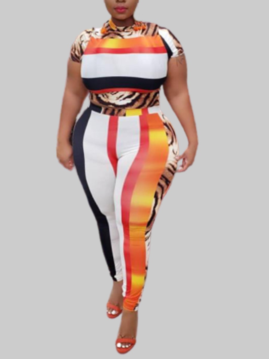 

lovely Trendy Print Multicolor Plus Size Two-piece Pants Set, Multi