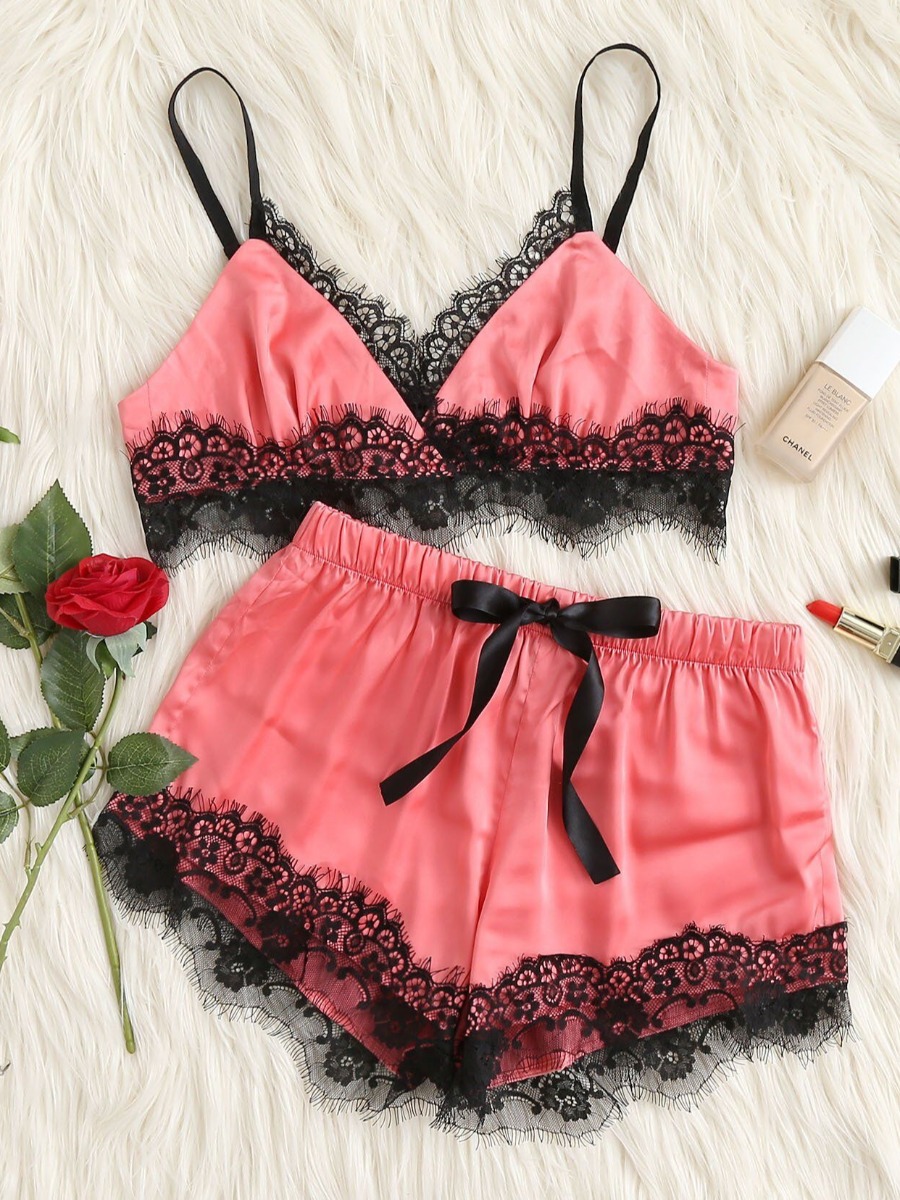 

lovely Sexy Lace Patchwork Watermelon Red Sleepwear