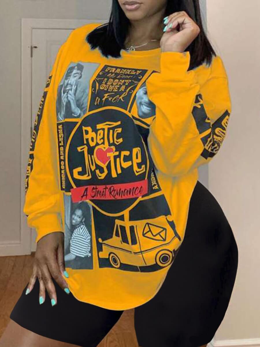 

LW Casual O Neck Print Yellow Two Piece Shorts Set