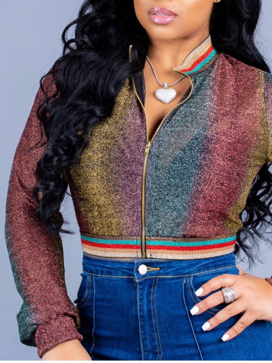 

lovely Casual Zipper Design Print Multicolor Coat, Multi