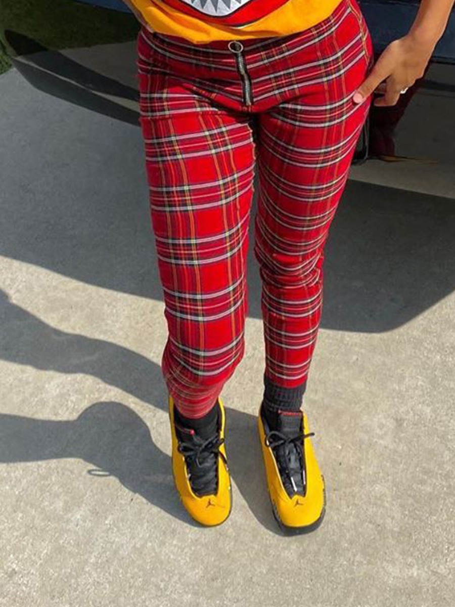

lovely Casual Grid Print Red Pants