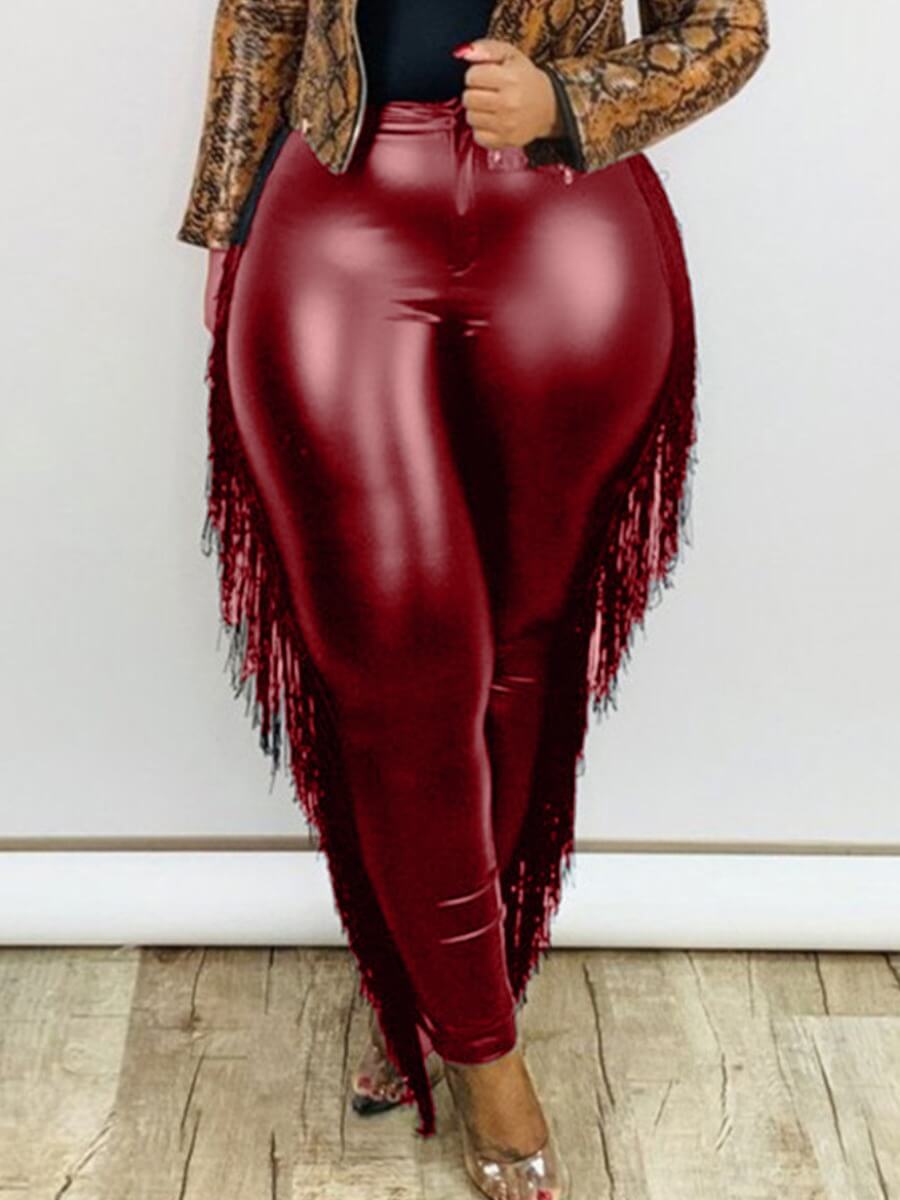 

LW Plus Size Trendy Tassel Design Red Pants