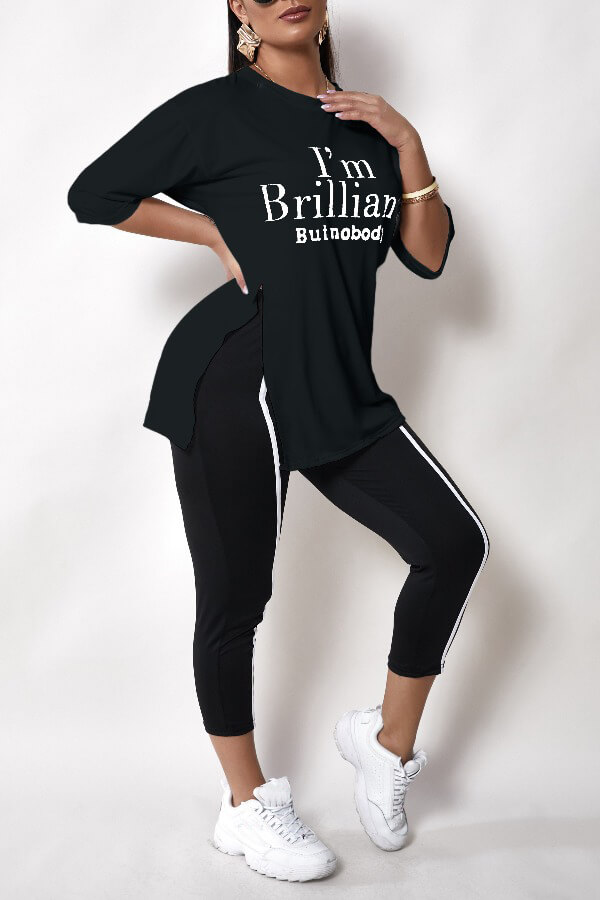 

Lovely Casual Letter Black Two-piece Pants Set