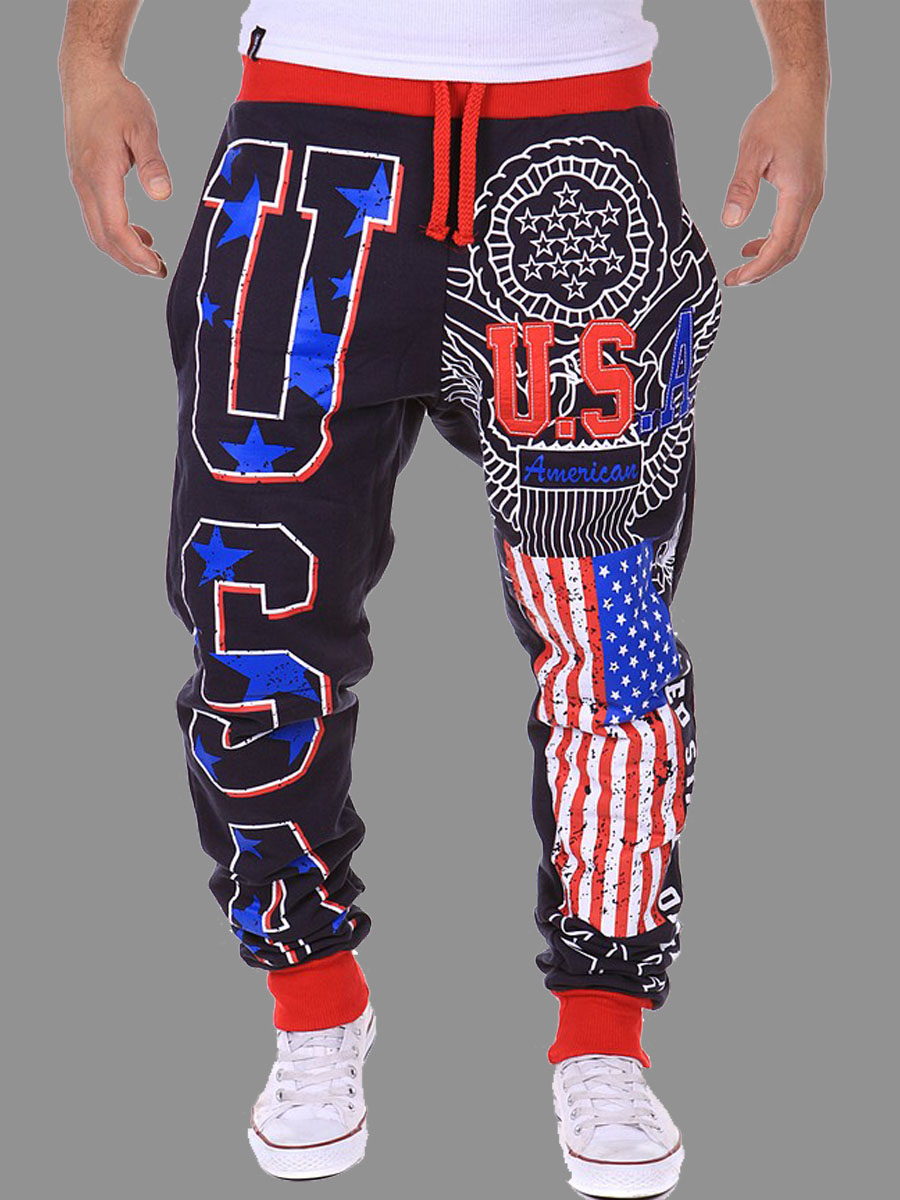 

lovely Independence Day Street Print Black Men Pants