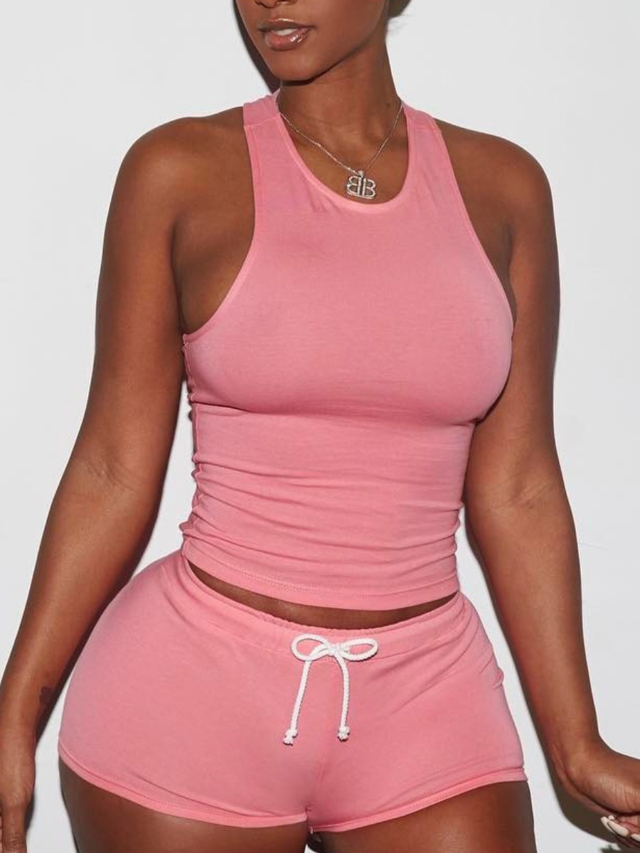 

lovely Casual Sleeveless Patchwork Pink Loungewear