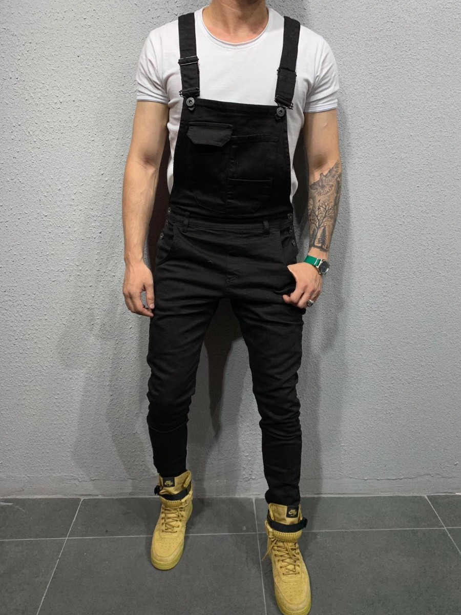 

lovely Trendy Basic Black Men Denim One-piece Jumpsuit