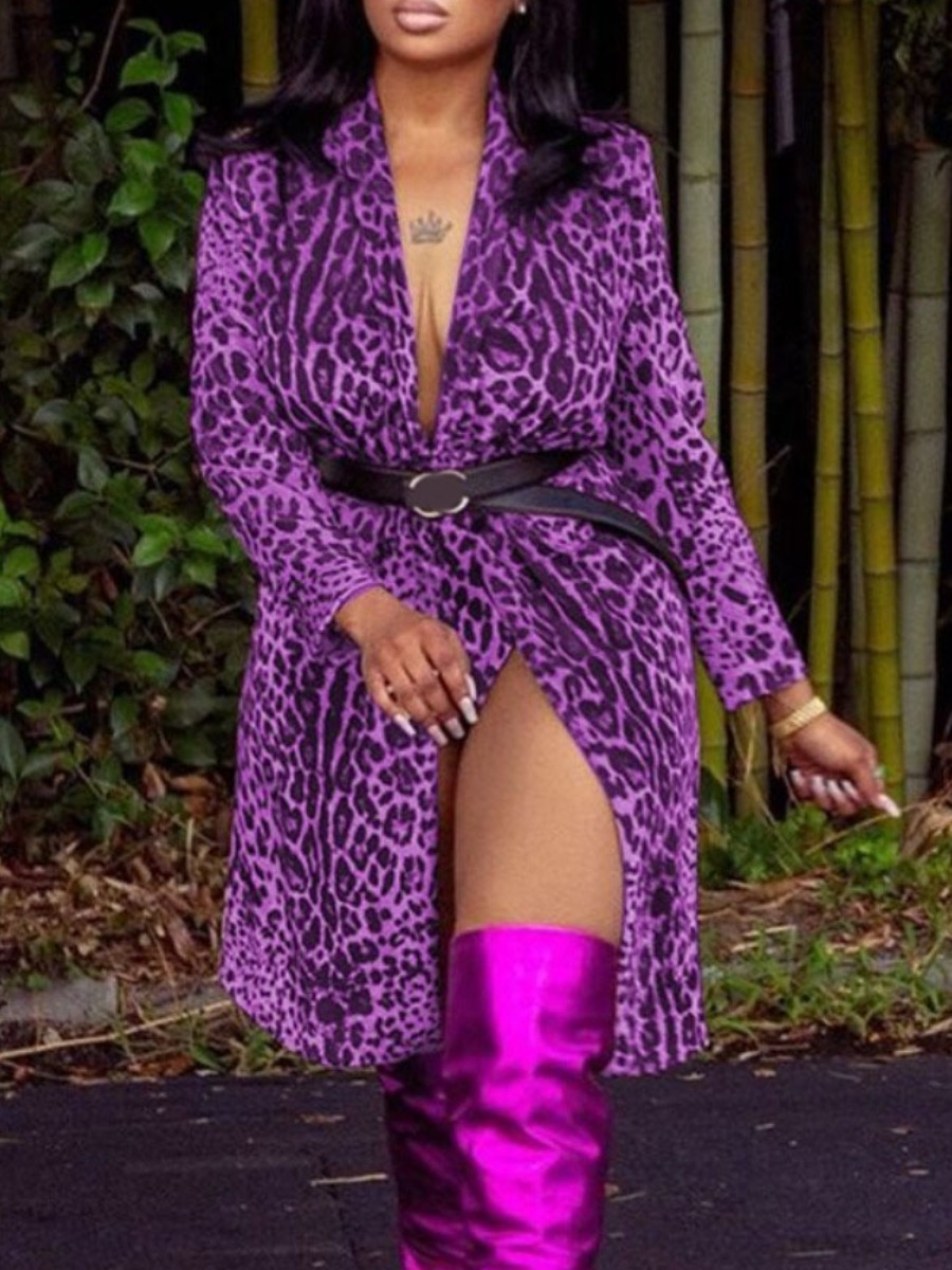 

lovely Stylish Leopard Print Purple Coat