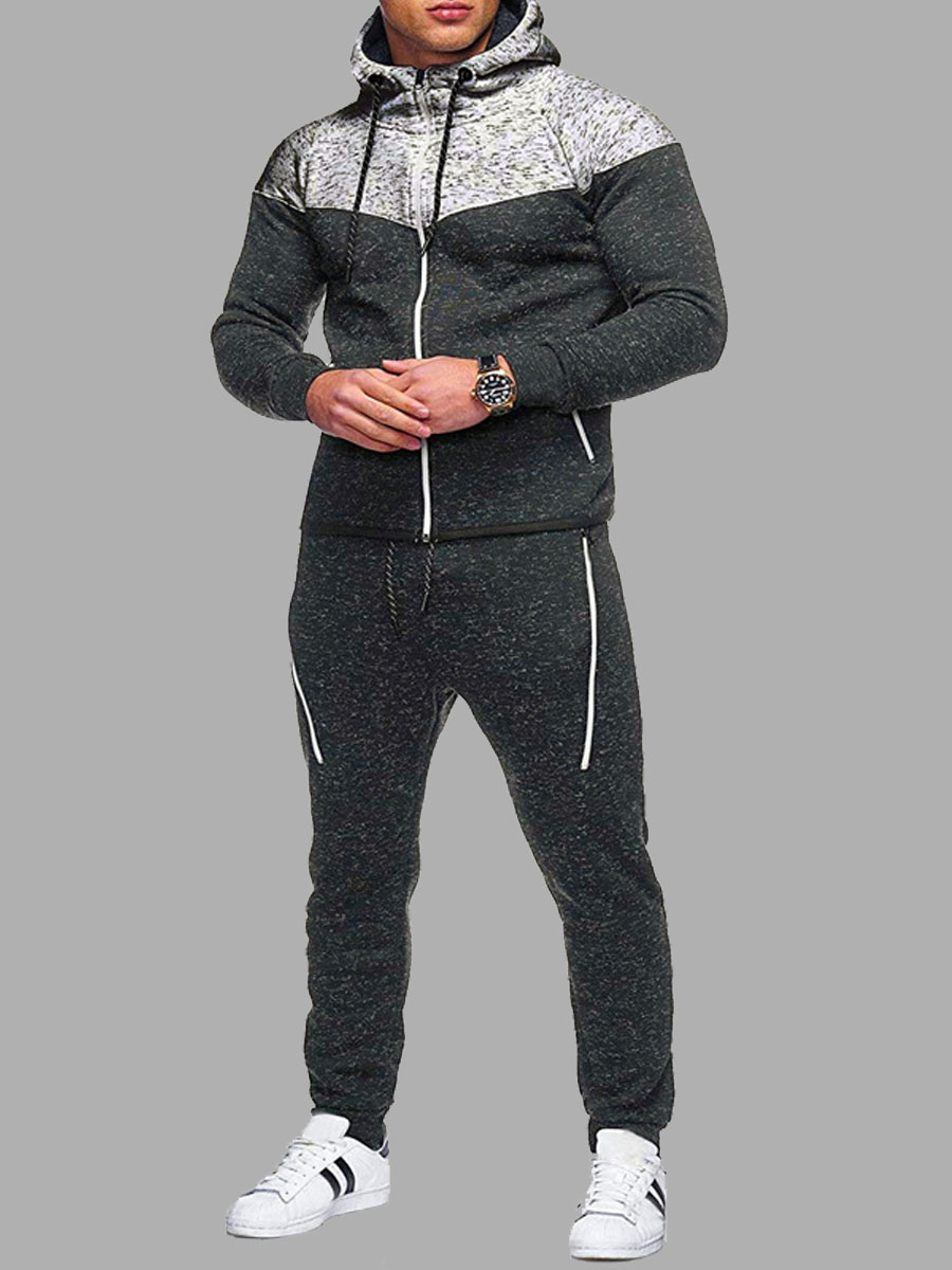 

lovely Sportswear Hooded Collar Zipper Design Patchwork Black Men Two-piece Pants Set