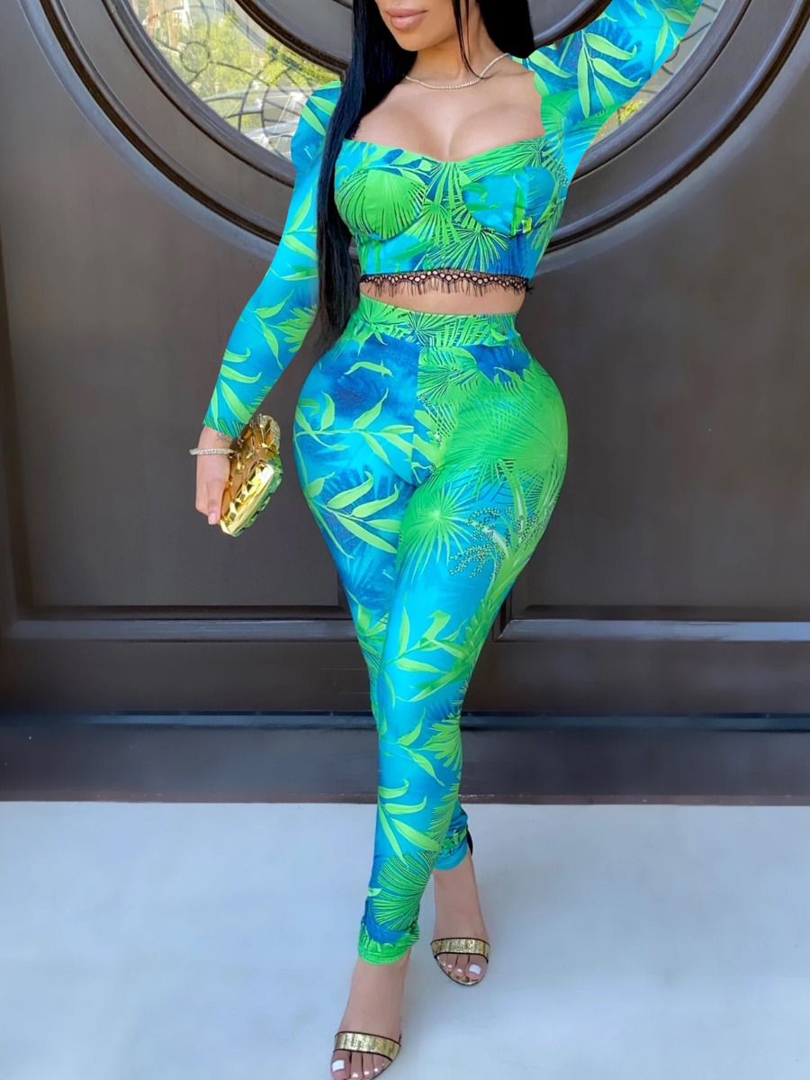 

lovely Stylish Tie Dye Green Two Piece Pants Set