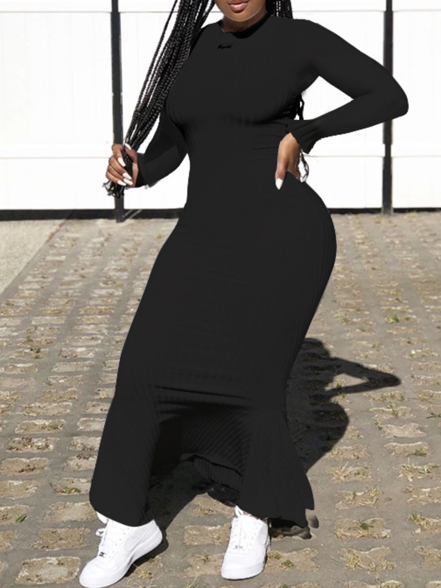 

lovely Casual Skinny Asymmetrical Black Ankle Length Dress