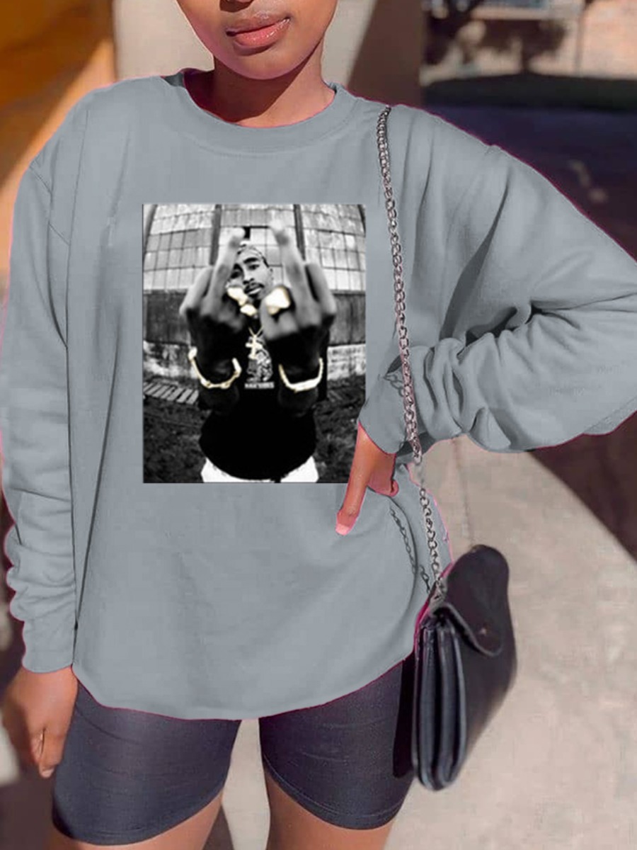 

lovely Leisure O Neck Print Grey Hoodie