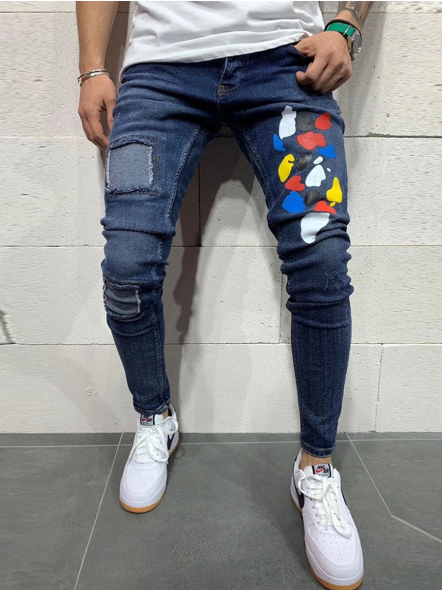 

lovely Stylish Print Blue Men Jeans