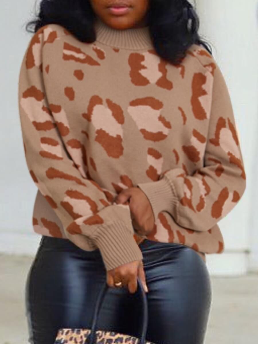 

Lovely Casual O Neck Print Brown Sweater