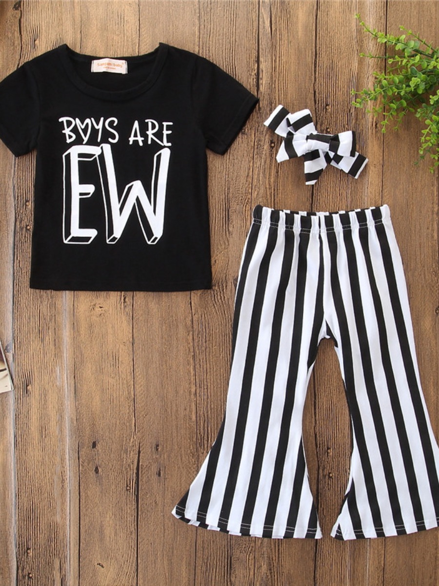 

lovely Casual O Neck Letter Print Black Girl Two-piece Pants Set