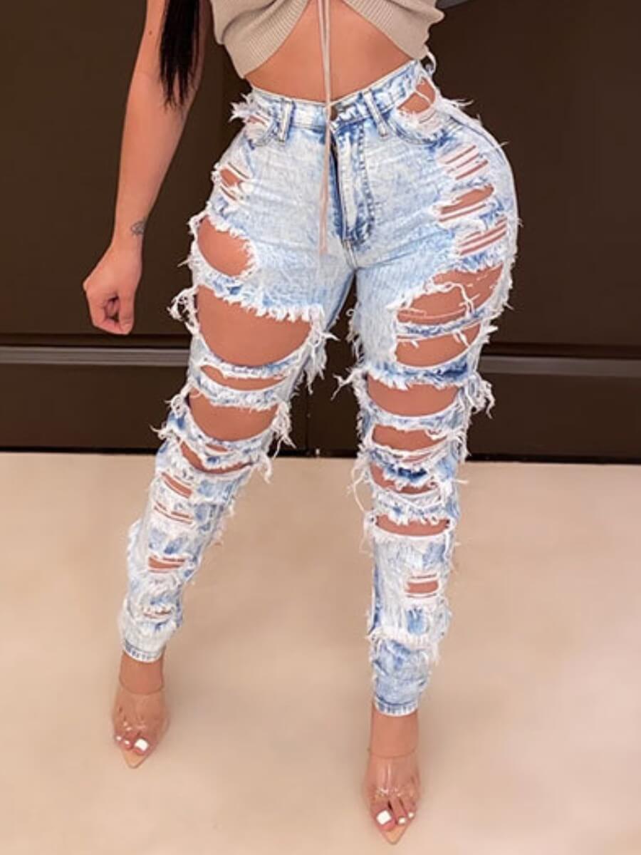 

Lovely Street Broken Holes Baby Blue Jeans