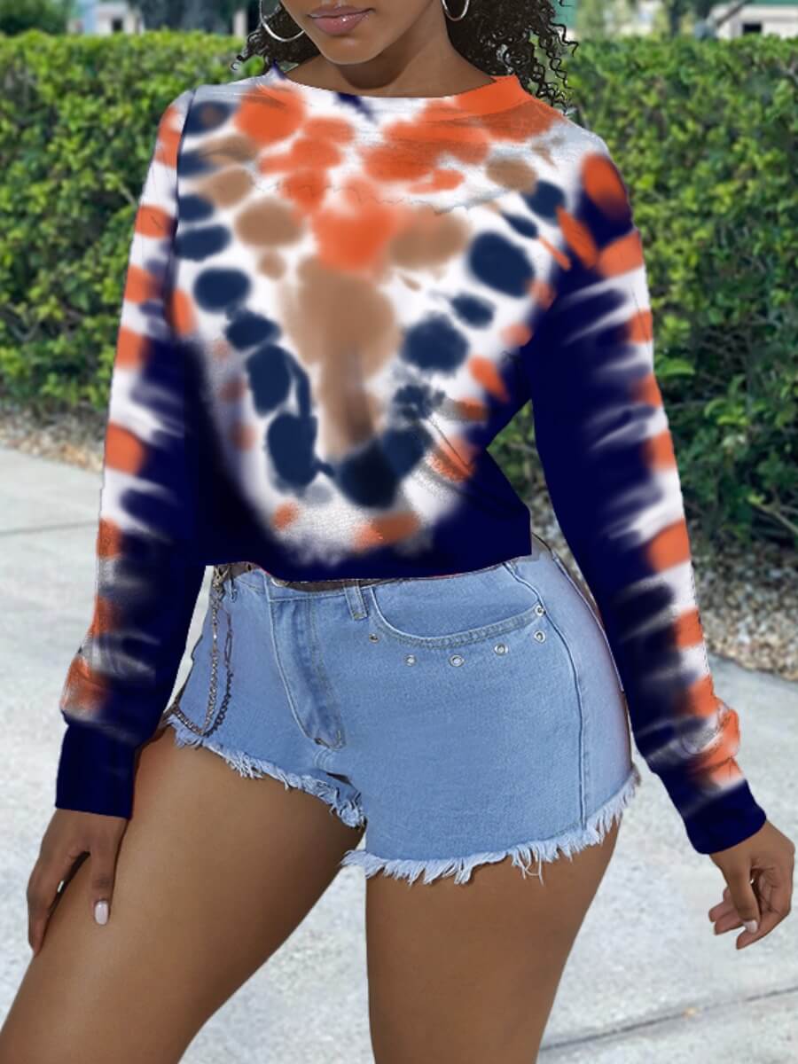 

Lovely Casual O Neck Tie-dye Deep Blue T-shirt