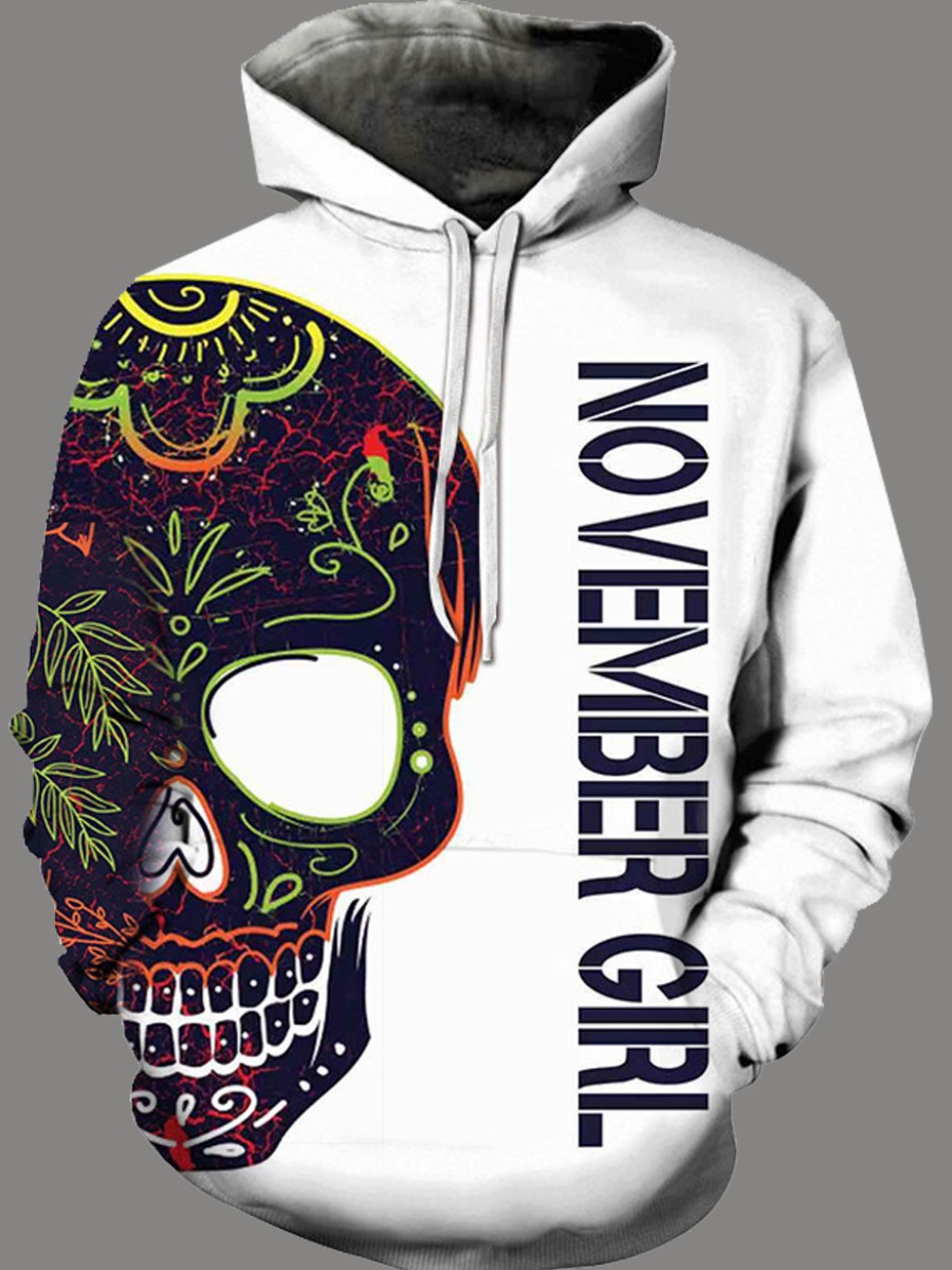 

lovely Street Hooded Collar Print White Men Hoodie