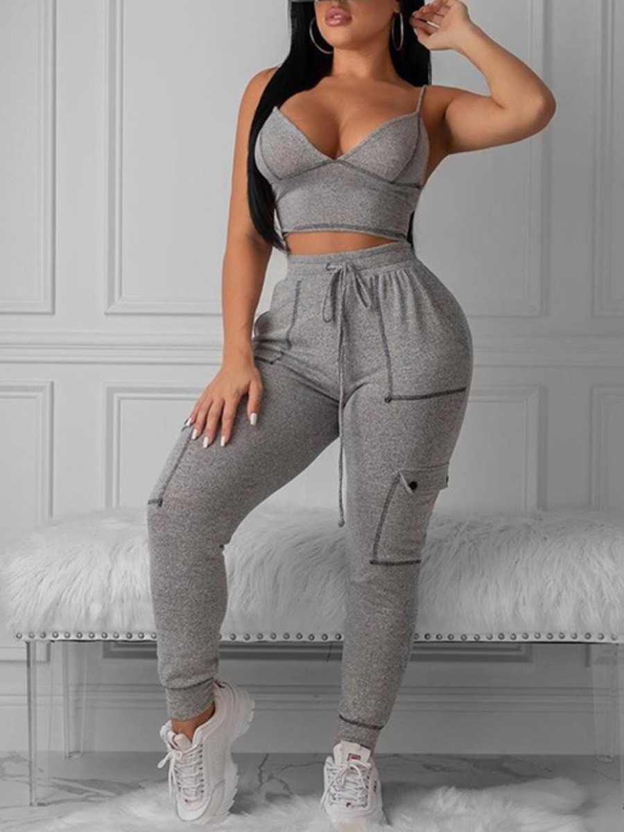 

lovely Sportswear Patchwork Black Two-piece Pants Set, Grey