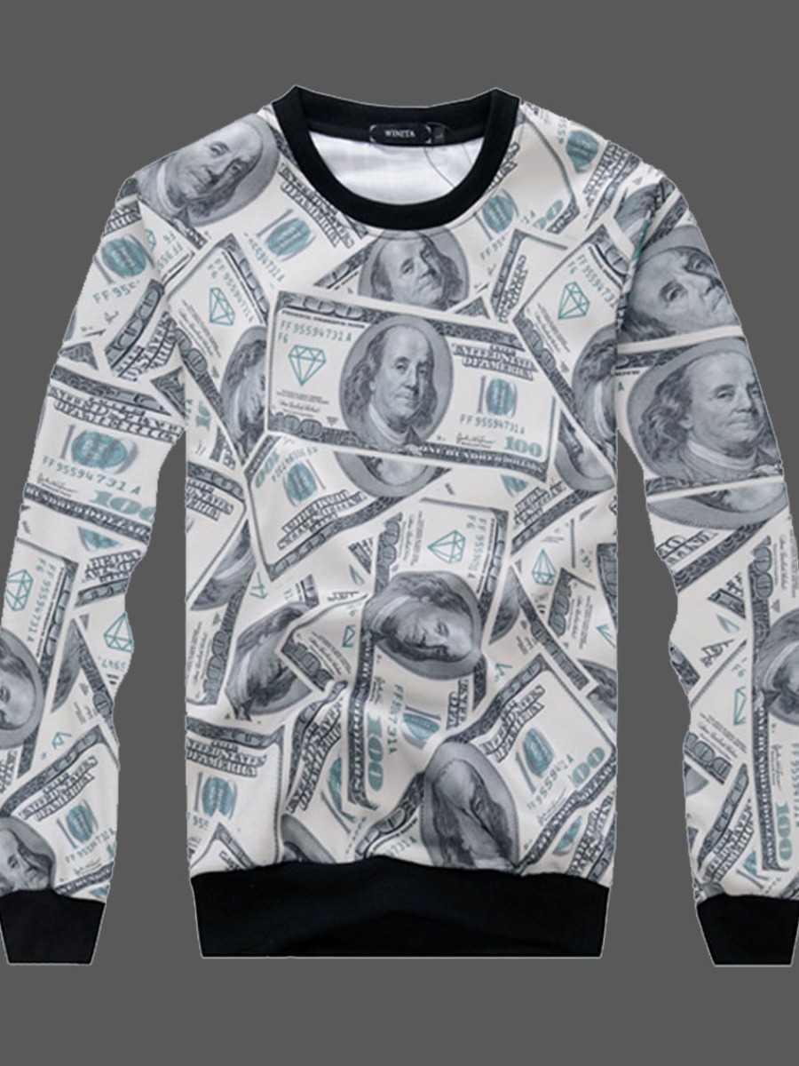

lovely Casual O Neck Print White Men Hoodie