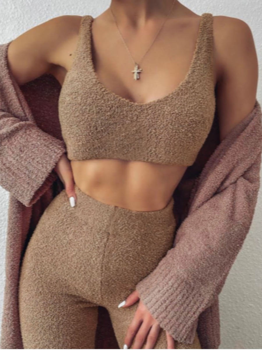 

lovely Sexy U Neck Basic Coffee Loungewear