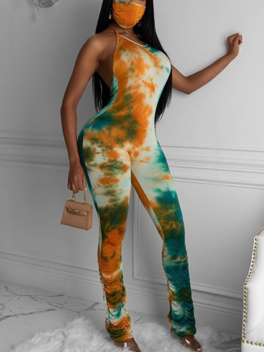 

lovely Sexy Backless Tie-dye Croci One-piece Jumpsuit