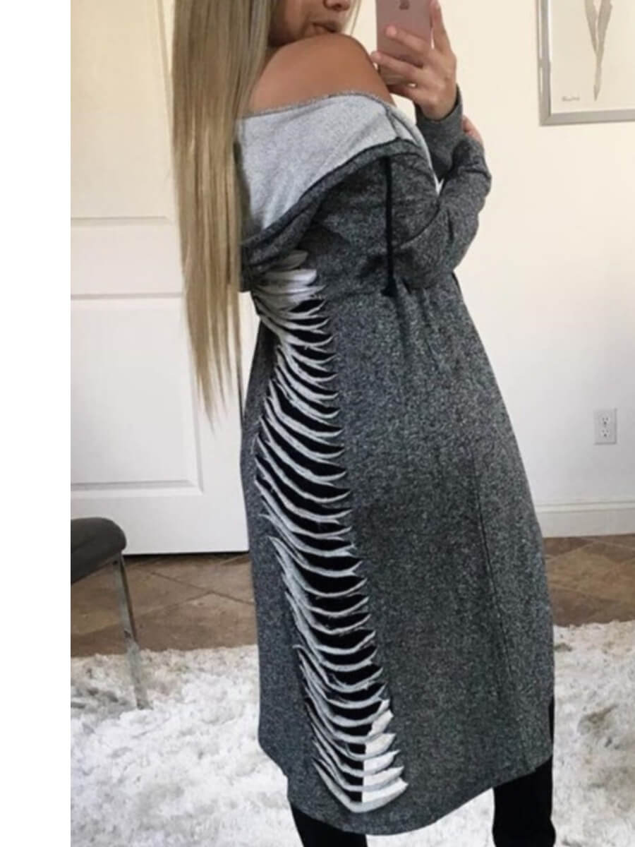 

Lovely Casual Hooded Collar Hollow-out Grey Long Coat