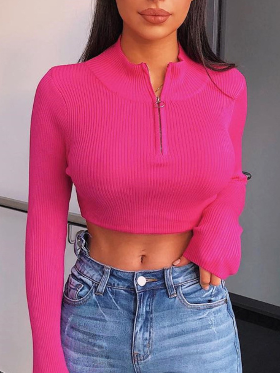 

lovely Street Zipper Design Rose Red T-shirt