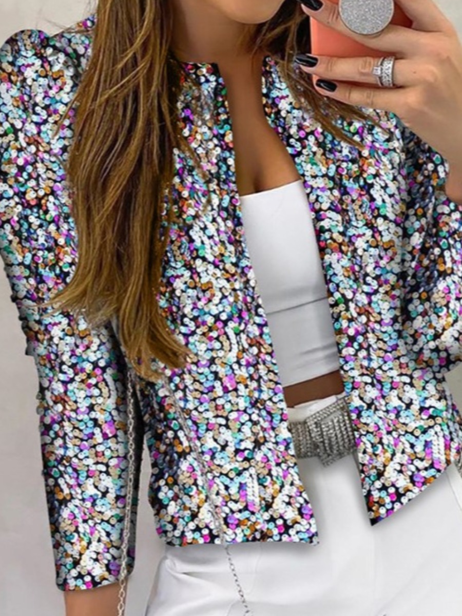 

lovely Street Sequined Multicolor Coat, Multi
