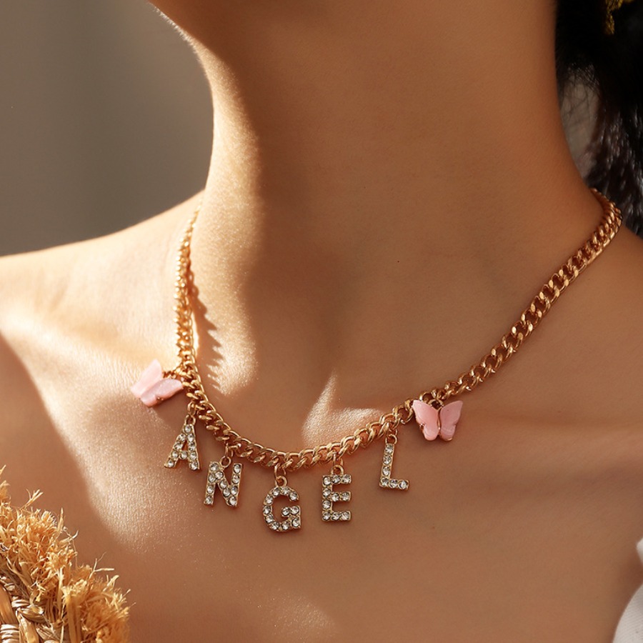 

lovely Trendy Letter Pink Necklace