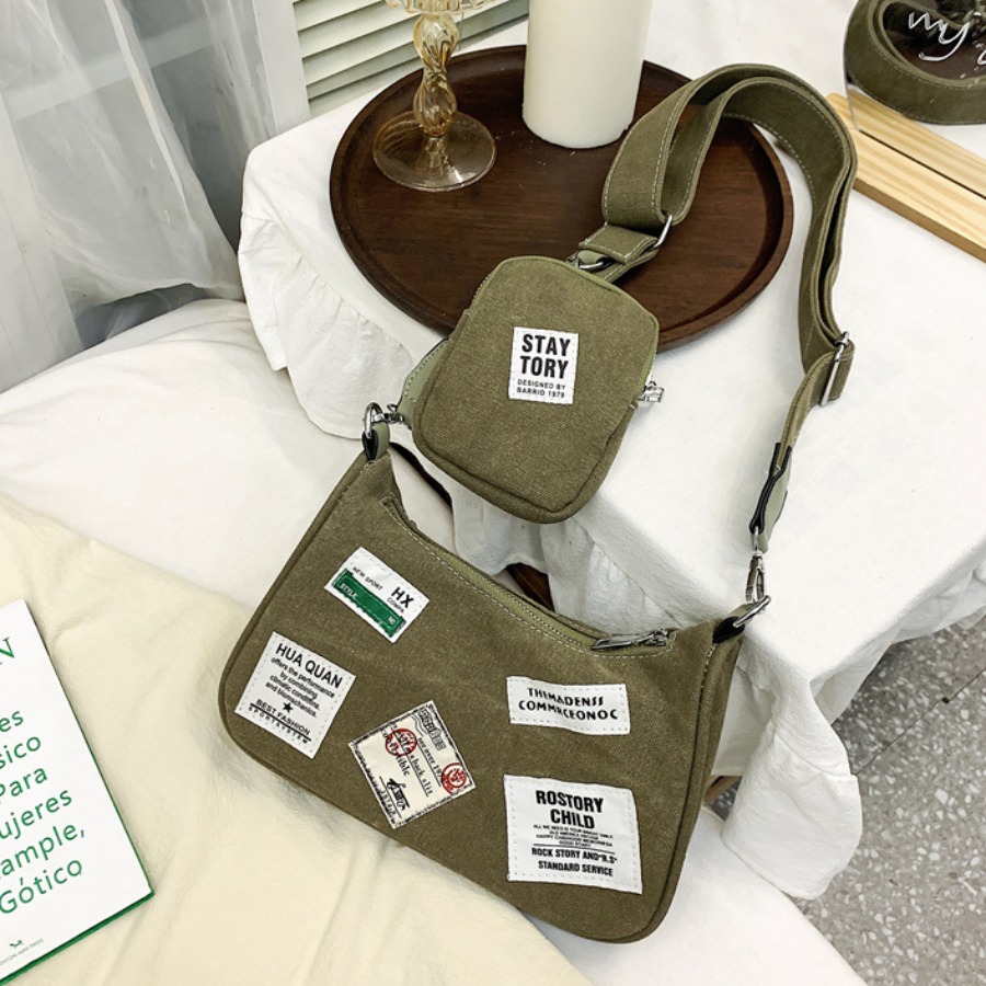 

lovely Trendy Letter Patchwork Army Green Messenger Bag