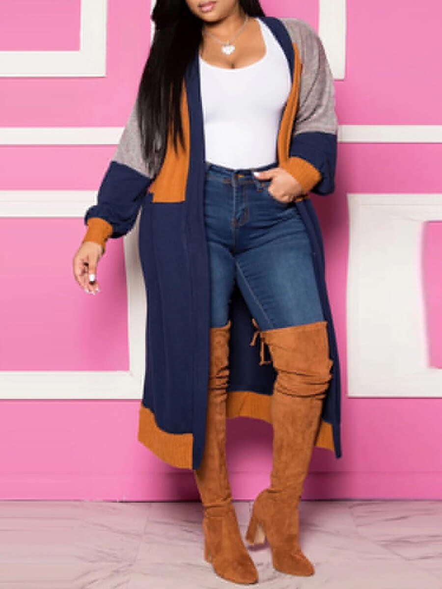 LovelyWholesale Plus Size Color Lump Patchwork Coat Fall Casual Basic Conventional Collar  M Spring Summer 2024