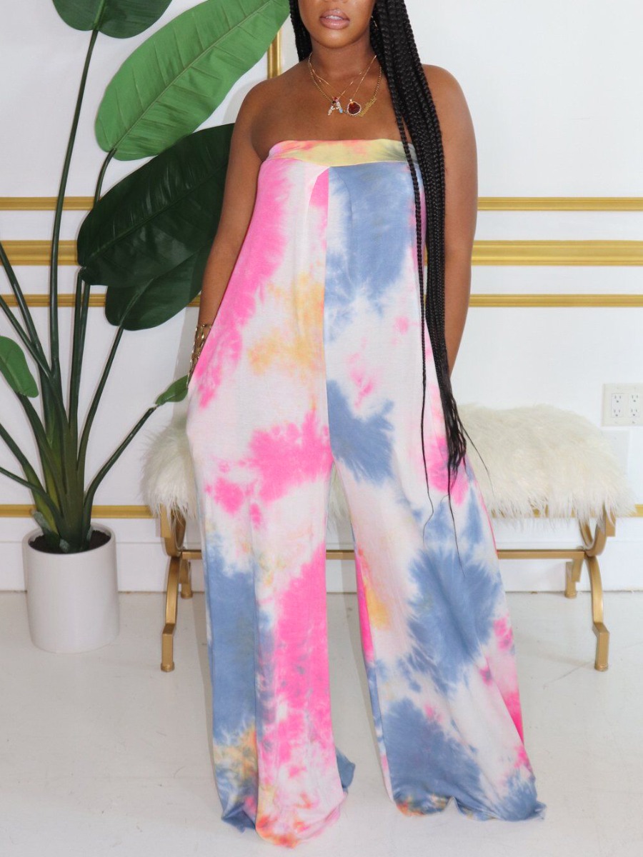 

lovely Stylish Dew Shoulder Tie-dye Blue One-piece Jumpsuit