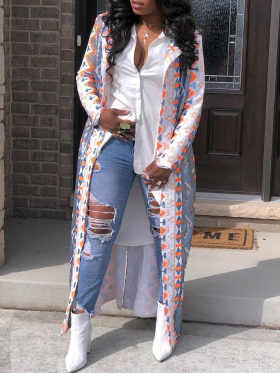 

lovely Casual Print Multicolor Trench Coat, Multi